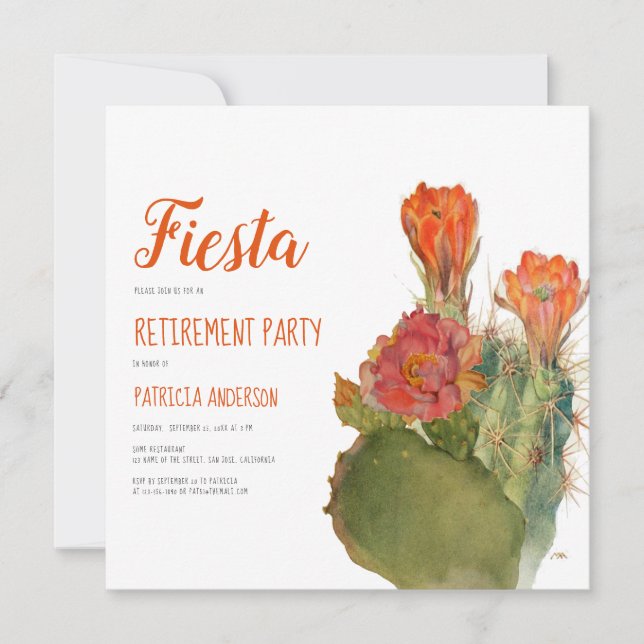 Ruhesta Fiesta Cactus Floral Watercolor Script Einladung (Vorderseite)