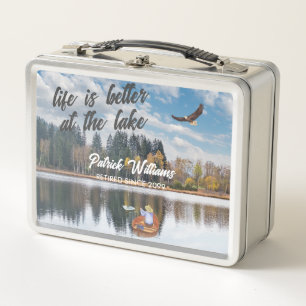 Ruhestand Angeln am See Aquarell Metall Brotdose