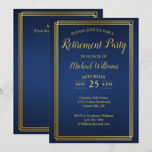 Ruhestand Corporate Elegante Blue Gold Einladung