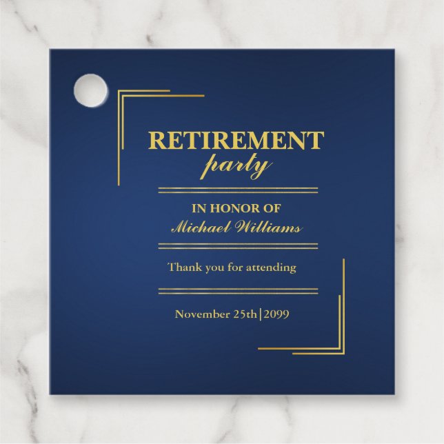 Ruhestand Corporate Elegante Blue Gold Geschenkanhänger (Vorderseite)