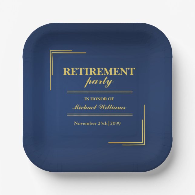 Ruhestand Corporate Elegante Blue Gold Pappteller (Vorderseite)