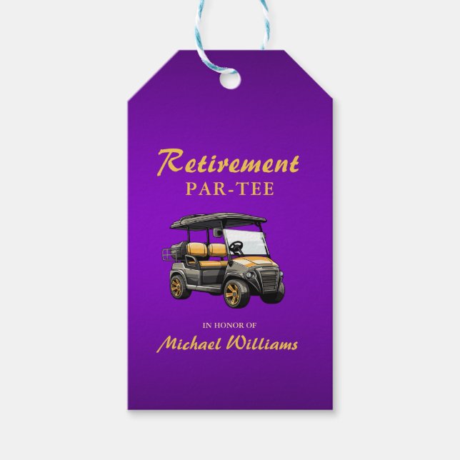 Ruhestand Elegante Golf Themenwagen Lila Gold Geschenkanhänger (Vorderseite)