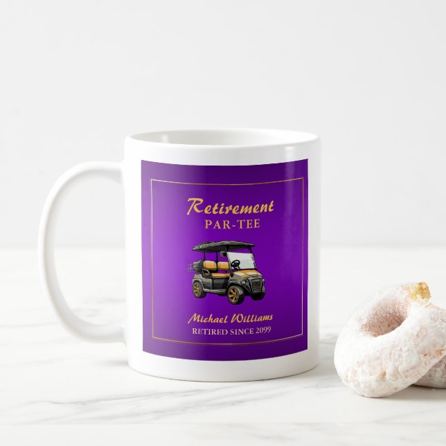 Ruhestand Elegante Golf Themenwagen Lila Gold Kaffeetasse (Mit Donut)