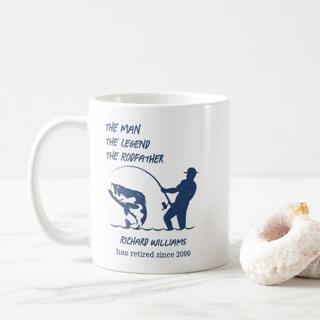 Ruhestand Fischen von Großfischen Großvater Kaffeetasse (Mit Donut)