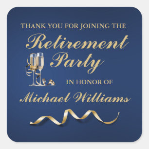 Ruhestand Formal Classic Champagne Glass Blue Quadratischer Aufkleber
