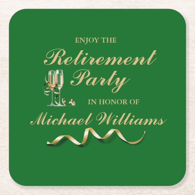 Ruhestand Formal Classic Champagner Glass Green Rechteckiger Pappuntersetzer (Vorderseite)