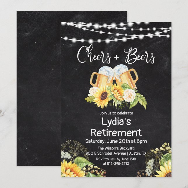 Ruhestand für Cheers und Bier Einladung (Vorne/Hinten)