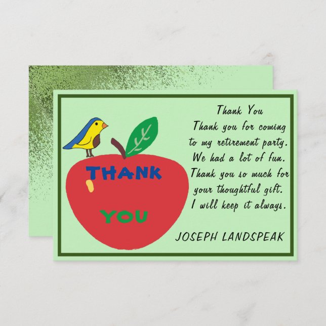Ruhestand für Vögel & Red Apple & Green Glitzer da Mitteilungskarte (Vorne/Hinten)