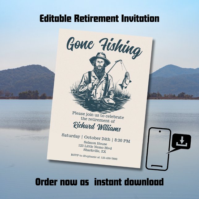 Ruhestand Gan Fishing Remüde Fisherman Vintag Einladung (Von Creator hochgeladen)