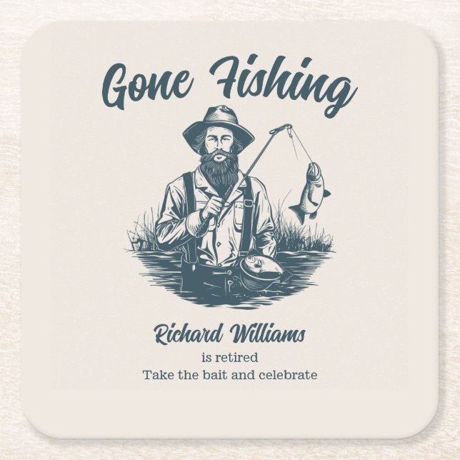 Ruhestand Gan Fishing Remüde Fisherman Vintag Rechteckiger Pappuntersetzer (Vorderseite)