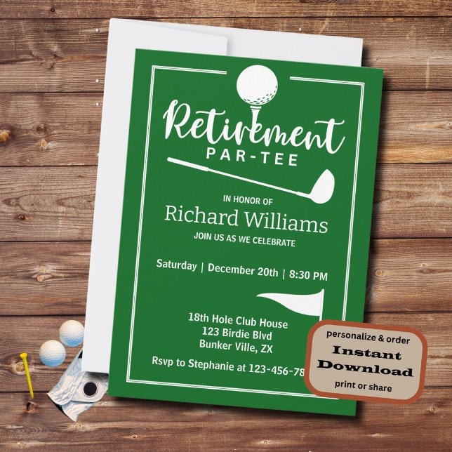 Ruhestand Golf Ball T-Shirt Flag Modern Einladung (Von Creator hochgeladen)