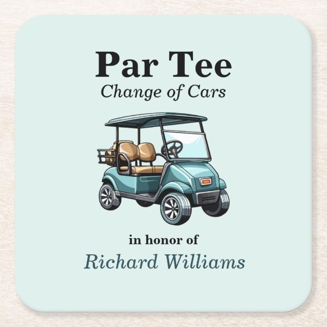 Ruhestand Golf Cart Par T-Shirt Themed Rechteckiger Pappuntersetzer (Vorderseite)