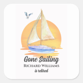 Ruhestand Gone Segelboot Sunset Wasserfarbe Quadratischer Aufkleber