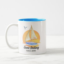 Ruhestand Gone Segelboot Sunset Wasserfarbe Zweifarbige Tasse