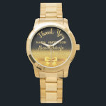 Ruhestand Nurse Midfrau schwarzes Gold vielen Dank Armbanduhr<br><div class="desc">Elegant,  klassisch,  glamourös und feminin. Ein Geschenk für eine pensionierte Krankenschwester Midfrau. Ein Imitat mit goldfarbenem Bogen und Band mit goldenem Glitzer und Funkeln,  ein bisschen Bling und Luxus. Schwarzer Hintergrund. Mit dem Text: Vielen Dank,  Vorlagen für einen Namen und Beruf,  Beruf.</div>