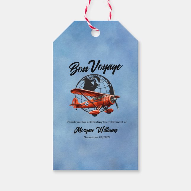 Ruhestand Party Bon Voyage Travel Globe Flugzeug Geschenkanhänger (Vorderseite)