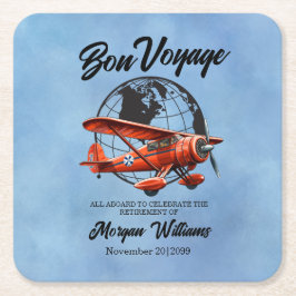 Ruhestand Party Bon Voyage Travel Globe Flugzeug Rechteckiger Pappuntersetzer