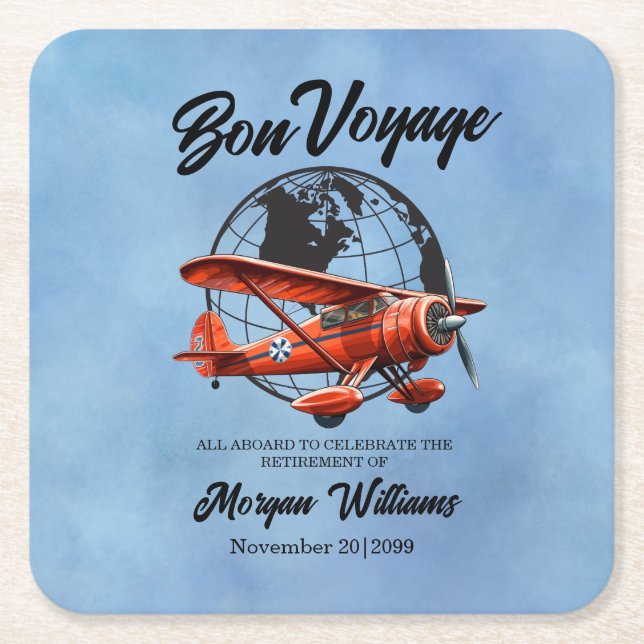 Ruhestand Party Bon Voyage Travel Globe Flugzeug Rechteckiger Pappuntersetzer (Vorderseite)
