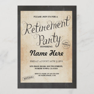 Ruhestand Party Chalk Remüde Vintage Einladung