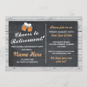 Ruhestand Party Cheers Beers Wood Chalk Einladung
