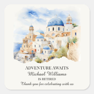 Ruhestand Party Colorful Greece Village Hill Quadratischer Aufkleber