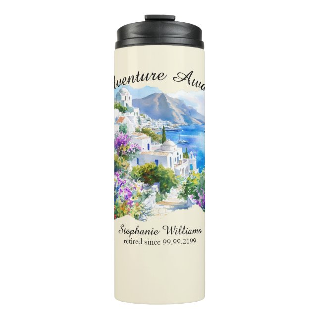 Ruhestand Party Colorful Griechenland Village Ocea Thermosbecher (Vorderseite)