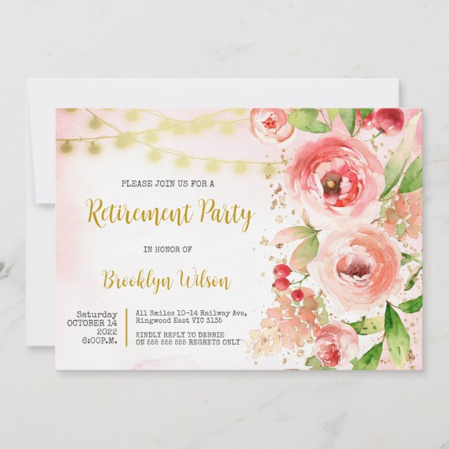 Ruhestand Party Elegante Wasserfarben Einladung (Vorderseite)