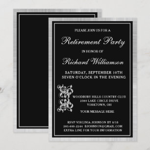 Ruhestand Party Elegantes Schwarzes Silber Einladu Einladung