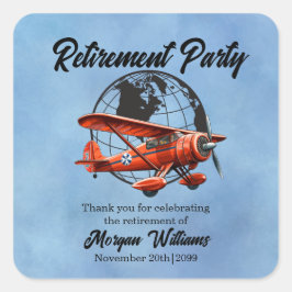 Ruhestand Party Globe Travel Flugzeug Orte Quadratischer Aufkleber
