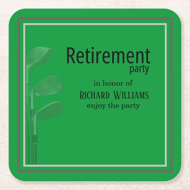 Ruhestand Party Golf Modern Corporate Green Black Rechteckiger Pappuntersetzer (Vorderseite)
