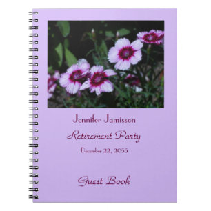 Ruhestand Party Guest Book, Purple Flowers Notizblock