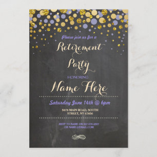 Ruhestand Party Lila Gold Chalk Remüde Einladung