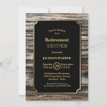 Ruhestand Party Rustic Wood Gold Border Dinner
