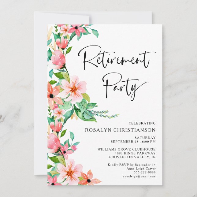 Ruhestand Party Tropical Floral Script (Vorderseite)