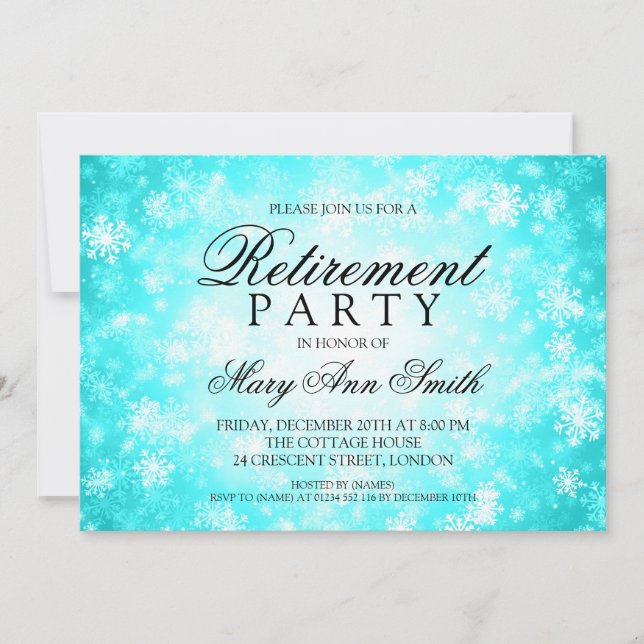 Ruhestand Party Turquoise Winter Wonderland Einladung (Vorderseite)