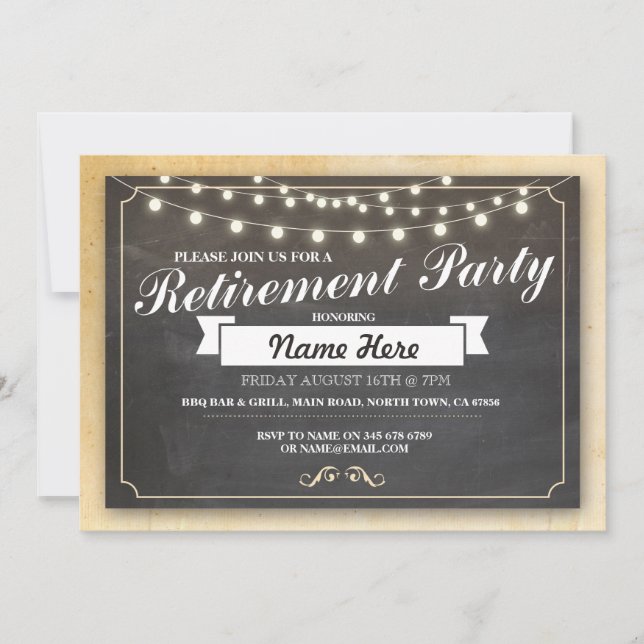 Ruhestand Party Vintag Remüde Chalkboard Einladung (Vorderseite)