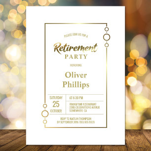 Ruhestand Party Weiß mit Goldrahmen-Party Einladung