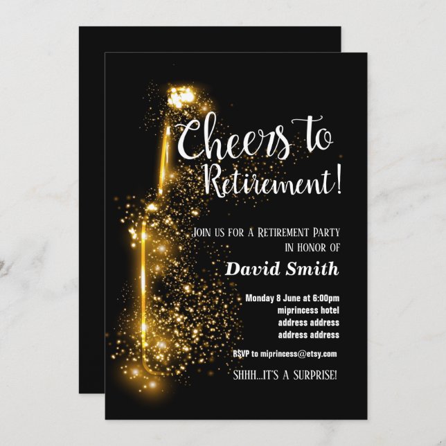 Ruhestand, Ruhestand, Wein, Glitzer Einladung (Vorne/Hinten)
