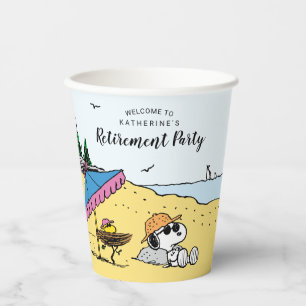 Ruhestand   Snoopy & Woodstock am Strand Pappbecher