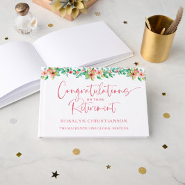 Ruhestand Tropical Floral Pink Script Glückwunschs Gästebuch