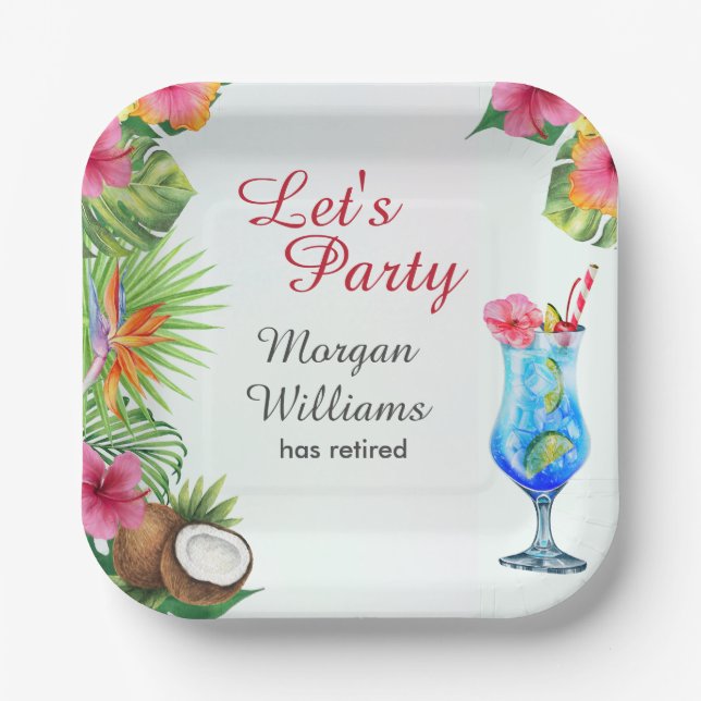 Ruhestand Tropical Summer Dine & Cocktail Party Pappteller (Vorderseite)