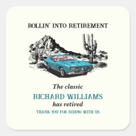 Ruhestand Vintage Car Wüste Party Quadratischer Aufkleber
