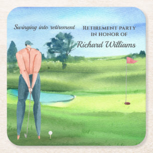 Ruheständiger Golf Man Player Swinging in Retireme Rechteckiger Pappuntersetzer
