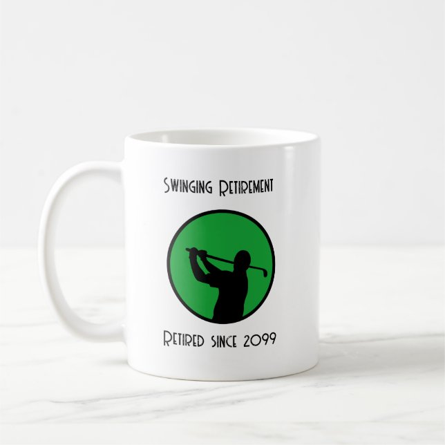 Ruheständiger Golf Player in Rente schwingen Kaffeetasse (Links)