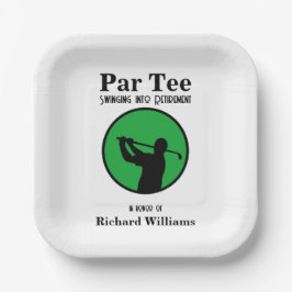 Ruheständiger Golf Player in Rente schwingen Pappteller