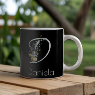 Ruhestands-Blumenmonogramm-Wasserfarbe schwarz Jumbo-Tasse