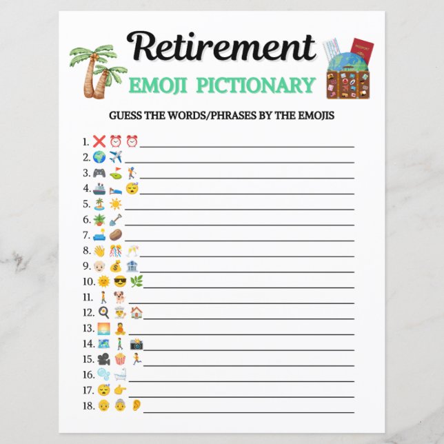Ruhestands-Emoji-Pictionary-Spiel (Vorderseite)