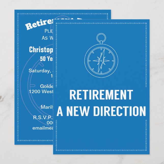 Ruhestands-Party-moderne mutige Kompass-Richtung Einladung (Vorne/Hinten)