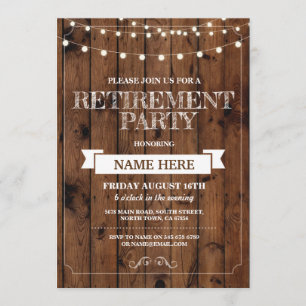 Ruhestands-Party-rustikale pensionierte hölzerne Einladung