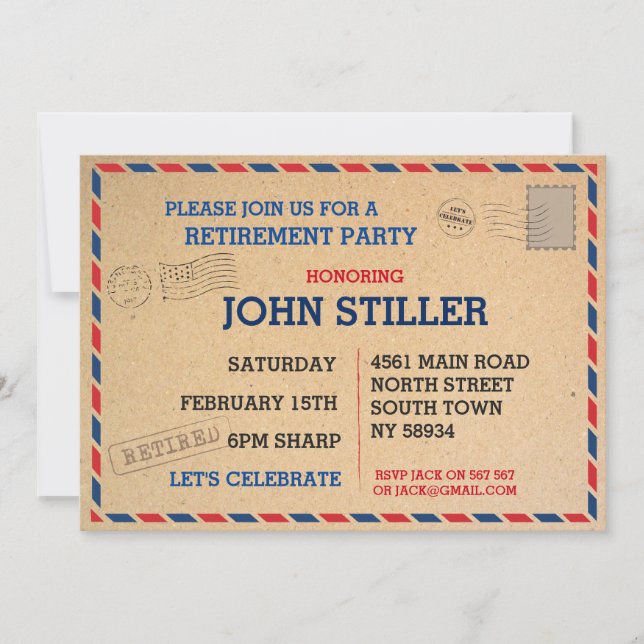 Ruhestands-Postkarten-Post-Posten laden Einladung (Vorderseite)